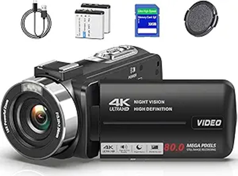 4K Video Camcorder with Night Vision and Accessories