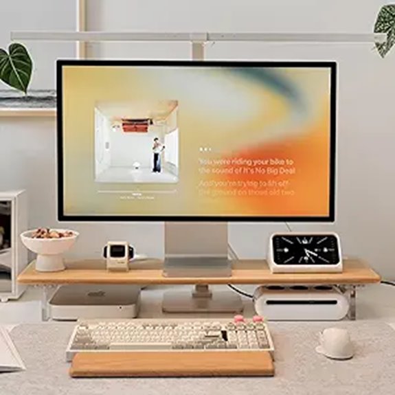 Bamboo Monitor Stand Riser with Acrylic Legs