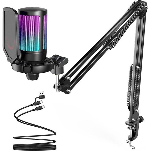 FIFINE Gaming USB Microphone with Boom Arm and Filters
