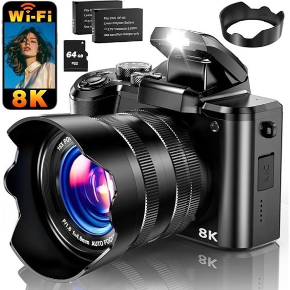 8K 88MP WiFi Camera with Zoom and Touchscreen
