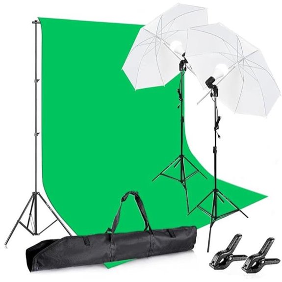 Photography Background Support Kit with Lighting and Green Screen
