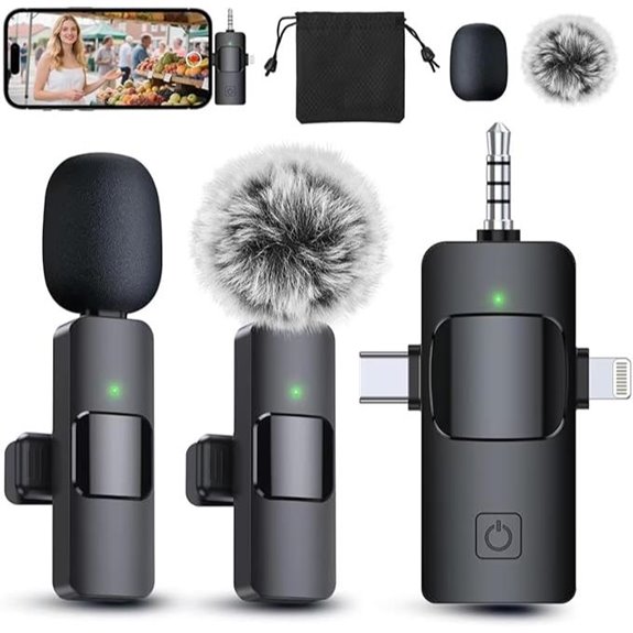PQRQP 3-in-1 Wireless Lavalier Microphone for Devices